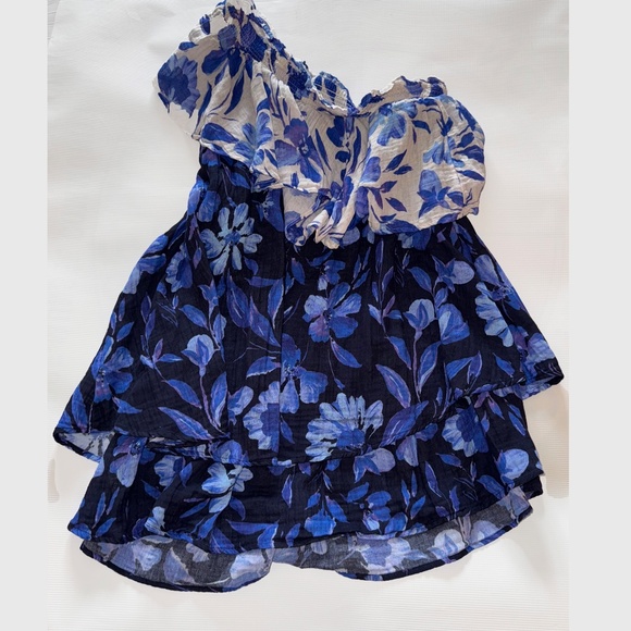 By Anthropologie Easy One-Shoulder Dress Cotton Gauze, Boho, Beach, Blue,M - Picture 7 of 11